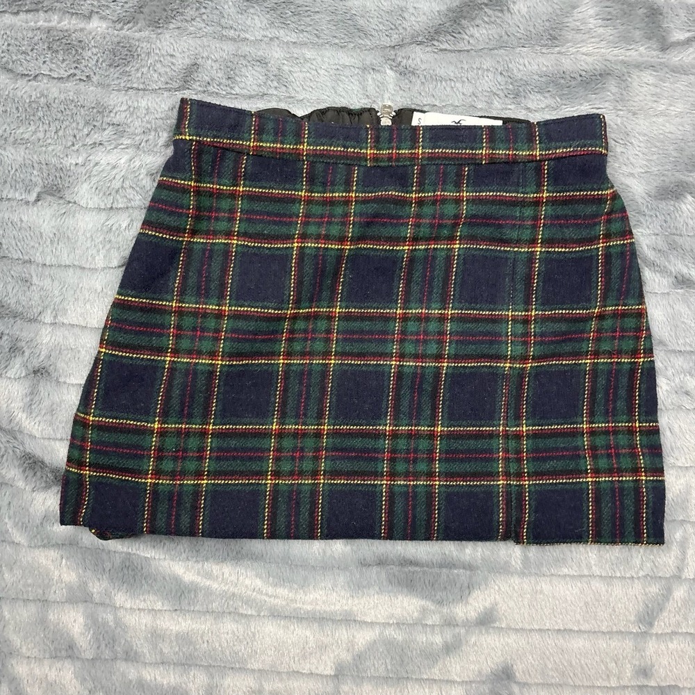Hollister Plaid Mini Skirt Navy Green Red Ultra High Rise Wool Blend Small 8532